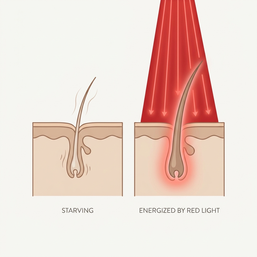 How red light energizes a starving follicle